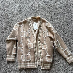 Miracle Cream and White Knit Cardigan